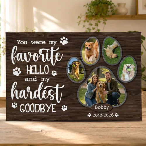 Personalized Pet Memorial Canvas Print, Custom Photo Dog Loss Remembrance, Our Favorite Hello Hardest Goodbye Wall Art, Bereavement Gift