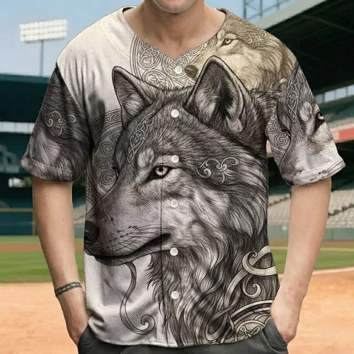Grey Wolf Head Celtic Knotwork Medallions Aged Parchment - Wildlife Lover Gift Baseball Jersey