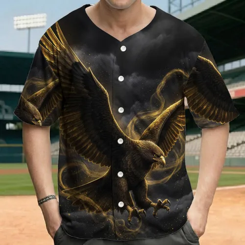 Eagle Outstretched Wings Swirling Smoke Stormy Clouds - Wildlife Lover Gift Baseball Jersey