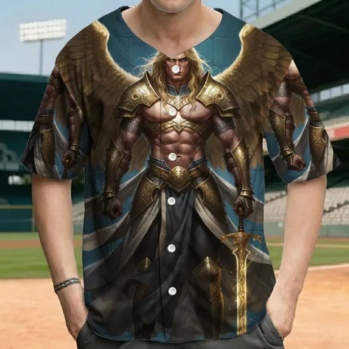 Blonde Archangel Golden Armor Wings - Statement Apparel Gift for Warrior Fan Baseball Jersey