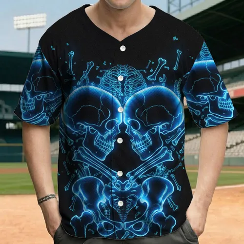 Glowing X-Ray Skulls Heart with Rib Cage Bones - Bold Statement Gift Baseball Jersey