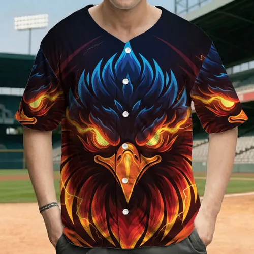 Eagle Raptor Head Glowing Eyes Sharp Beak Lightning Arcs - Wildlife Lover Gift Baseball Jersey