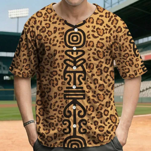 Vertical Central Column Tribal Symbols Leopard Rosettes - Wildlife Lover Lifestyle Gift Baseball Jersey