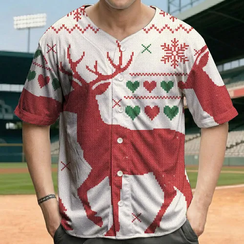 Ugly Sweater Reindeer Christmas Trees - Christmas Holiday Gift Baseball Jersey