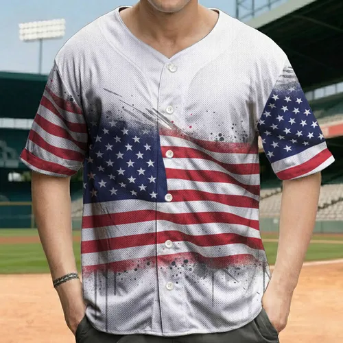 American Flag Distressed Grunge - Independence Day Commemoration for Veterans Baseball Jersey