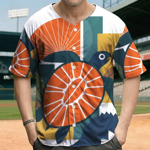 Sea Turtle Orange Shell Leaf Semi-Circle Wave - Wildlife Lover Gift Baseball Jersey