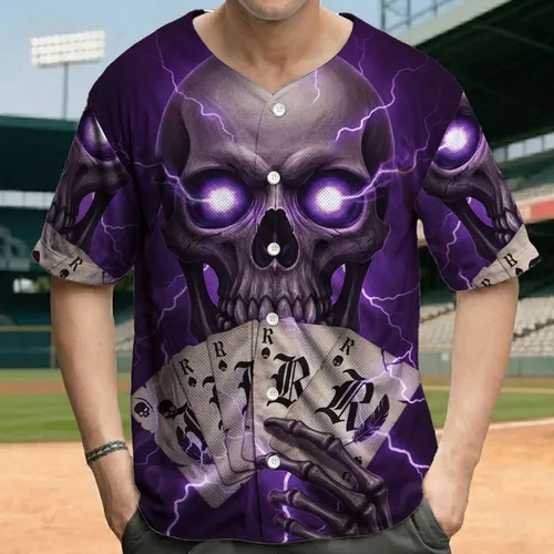 Menacing Skull Playing Cards Lightning - Skull Lover Apparel Baseball Jersey