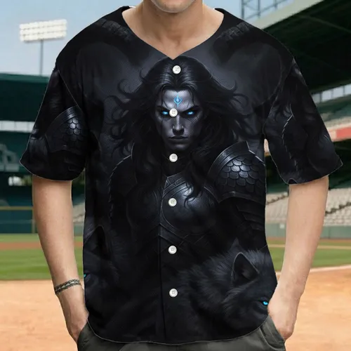 Androgynous Figure Chest Armor Wolves Ram Horns - Fantasy Enthusiast Gift Baseball Jersey