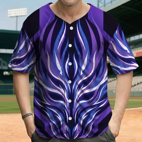 Electric Blue Purple White Mystical Mask Glowing Flames - Personal Statement Gift Baseball Jersey