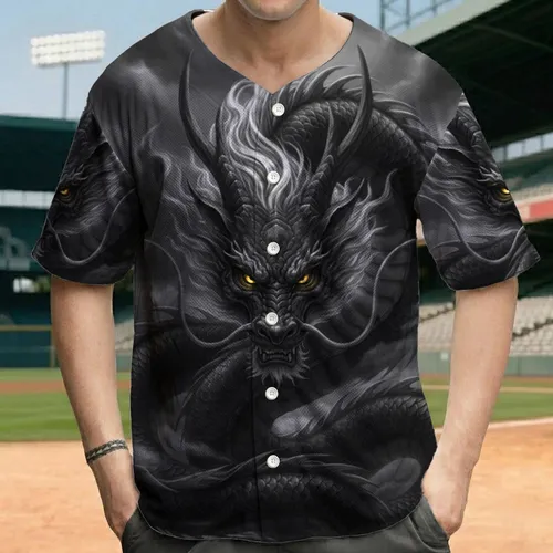 Eastern Dragon Coiling Body White Mane Glowing Eyes Dark Clouds - Dragon Lover Gift Baseball Jersey