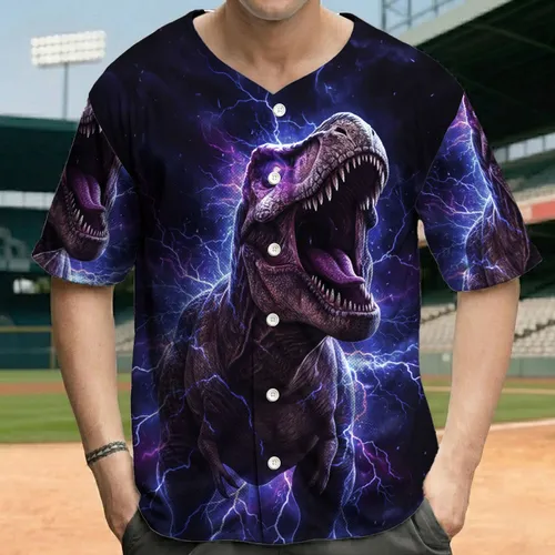 Intense Roaring T-Rex Electric Lightning Energy - Wildlife Lover Gift for Dinosaur Fan Baseball Jersey