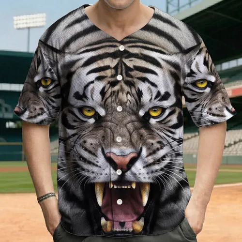 Snarling Tiger Face Yellow Eyes Black White Stripes Wildlife Lover Gift Baseball Jersey