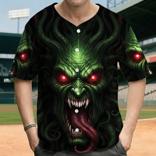Screaming Monstrous Face with Shadowy Tendrils and Grotesque Eyes - Horror Fan Gift Baseball Jersey