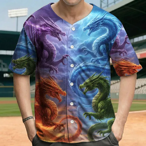 Four Elemental Dragons - Epic Fantasy Dragon Lover Gift Baseball Jersey