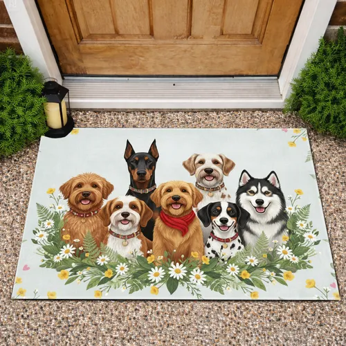 Seven Pet Dogs Wildflower Botanical - Home Decor Gift for Dog Lovers Doormat
