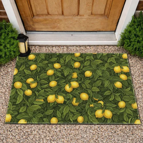Dense Ripe Yellow Lemons Lush Green Foliage Botanical - Home Decor Gift for Garden Lover Doormat