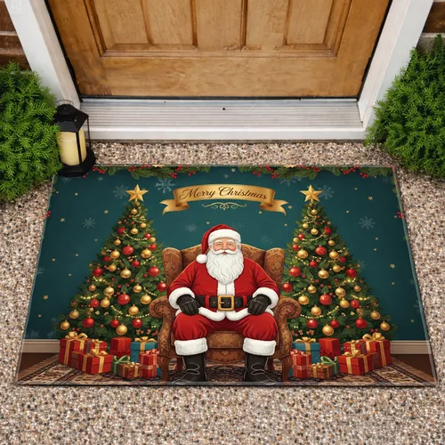 Santa Claus Christmas Trees Gifts Snowflakes Garland Ornaments - Christmas Holiday Home Decor Doormat