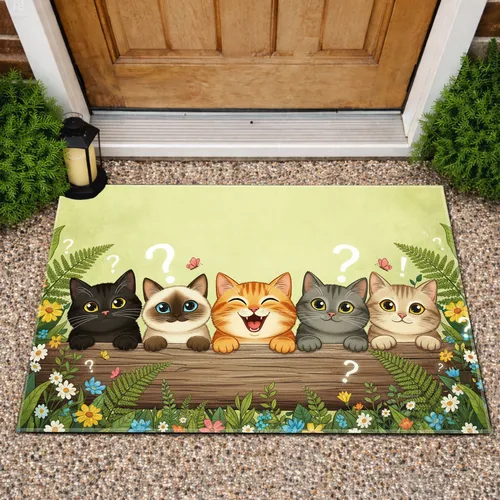 Cats Peeking Rustic Beam Wildflowers Butterflies - Home Decor Gift for Cat Lover Doormat