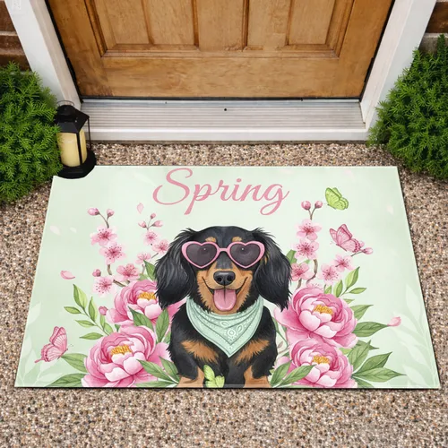 Dachshund Pink Sunglasses Spring Peony Cherry Blossom - Home Decor Gift for Dog Lover Doormat
