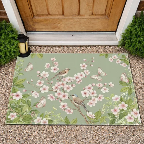 Cherry Blossom Songbird Butterflies - Spring Home Decor Gift for Garden Lover Doormat