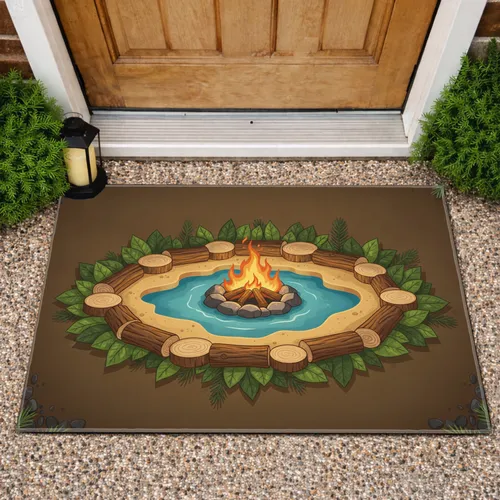 Campfire Wood Ring Water Pond - Nature Lover Home Decor Gift Doormat