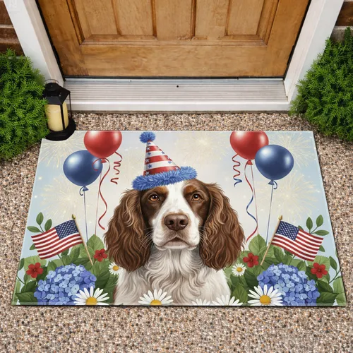 Springer Spaniel Dog Party Hat American Flag Fireworks - Independence Day Dog Lover Gift Doormat