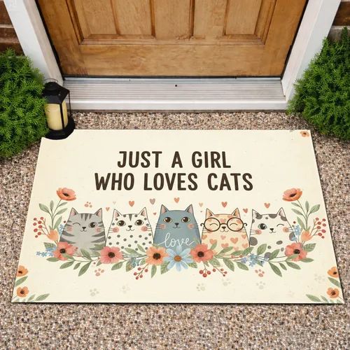Just a Girl Who Loves Cats Floral Vines - Farmhouse Home Decor Gift Doormat