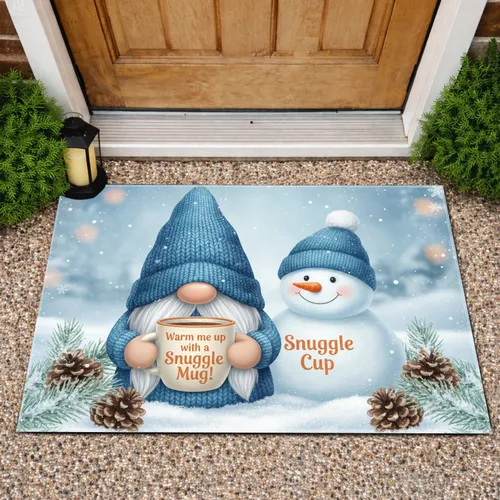 Gnome Snowman Snuggle Mug Winter Pinecone Evergreen - Christmas Home Decor Gift Doormat