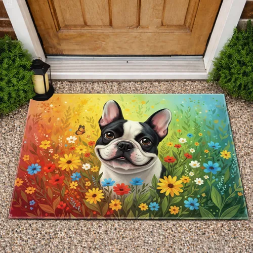 Happy French Bulldog Wildflowers Butterfly - Home Decor Gift for Dog Lover Doormat