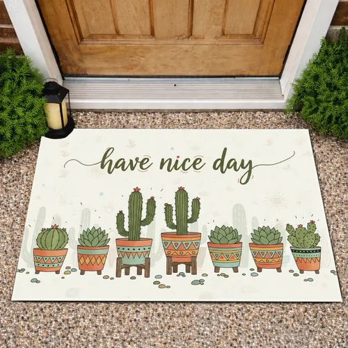 Potted Cacti Succulents 'Have Nice Day' - Rustic Home Decor Gift Plant Lover Doormat