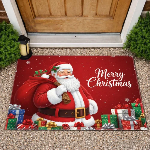 Santa Claus Merry Christmas Wrapped Gifts - Christmas Holiday Decor Doormat