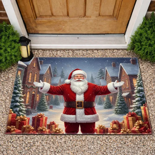 Santa Claus European Snow Village Gifts - Welcoming Christmas Holiday Home Decor Doormat