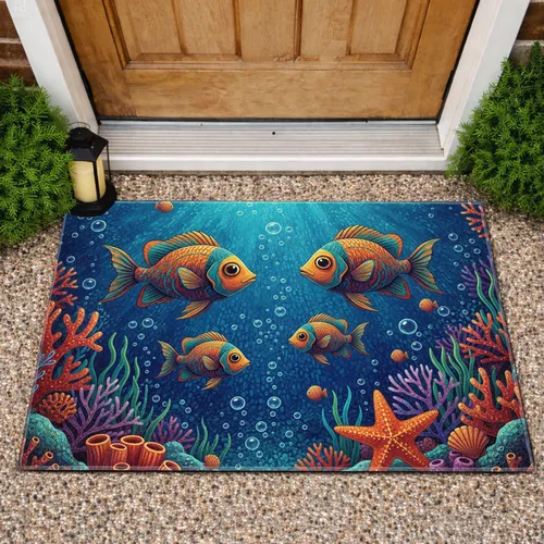 Four Fish Coral Reef Starfish - Home Decor Gift for Marine Life Lover Doormat