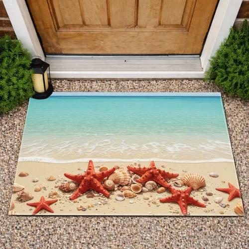 Tropical Beach Starfish Seashells - Coastal Home Decor Gift Doormat