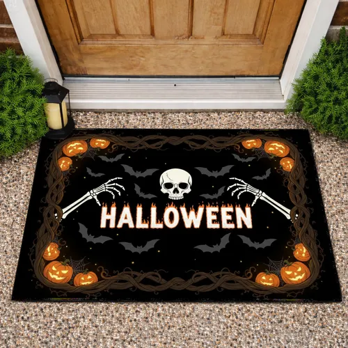 HALLOWEEN Skull Skeletal Hands Jack-o'-Lanterns - Halloween Party Decor Doormat