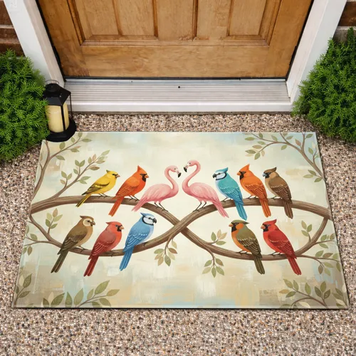 Vibrant Birds Branches Wildlife - Home Decor Gift for Bird Lover Doormat
