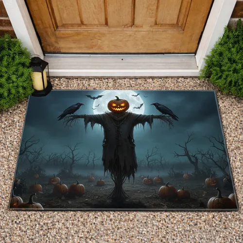 Glowing Jack-o'-lantern Scarecrow Crows Bats Moon Pumpkins - Halloween Decor Gift Doormat