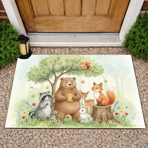 Woodland Animals Wildflower Forest Scene - Home Decor Gift for Nature Lovers Doormat