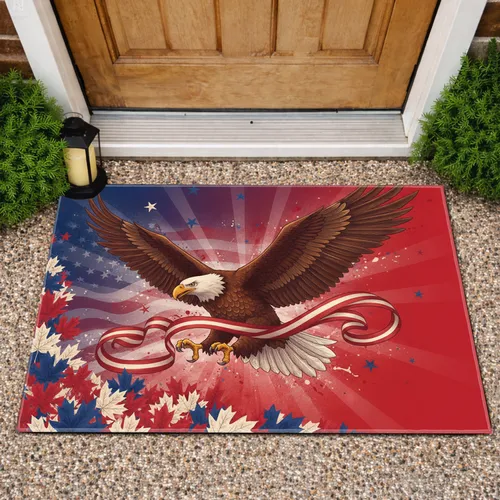 Bald Eagle American Flag Maple Leaves - Independence Day Gift for Veterans Doormat