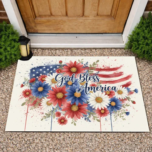 God Bless America Daisies American Flag - Independence Day Gift for Veterans Doormat