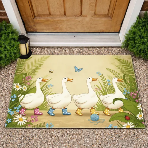 Five Ducks Polka Dot Rain Boots Meadow - Home Decor Gift for Duck Lover Doormat