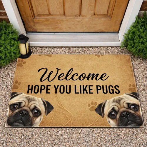 Fawn Pugs Welcome Hope You Like Pugs - Home Decor Gift for Pug Lover Doormat