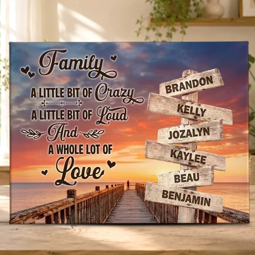 Personalized Family Street Sign Canvas, Custom Multi Name Wall Art, Sunrise Landscape Print, Housewarming Gift for Parents, Home Decor