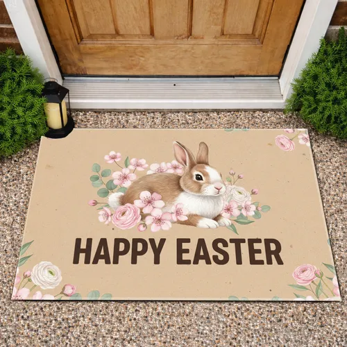 Happy Easter Rabbit Spring Blossoms - Holiday Home Decor Doormat