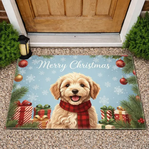 Poodle Puppy Merry Christmas - Christmas Home Decor for Dog Lover Doormat