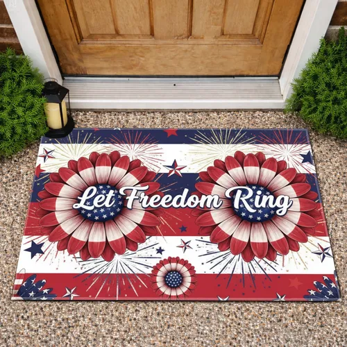 Let Freedom Ring American Flag Daisies - Independence Day Decor for Veterans Doormat