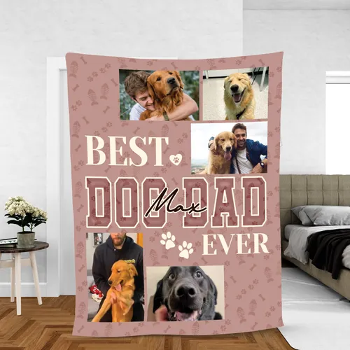 Custom Dog Dad Photo Blanket, Personalized Fathers Day Gift for Dog Lover, Best Dog Dad Ever Photo Blanket