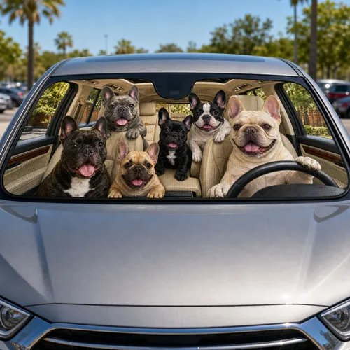 French Bulldog Pack In Luxury Cabin Road Trip Decor For Dog Lovers And Bully Fans Car Sunshade