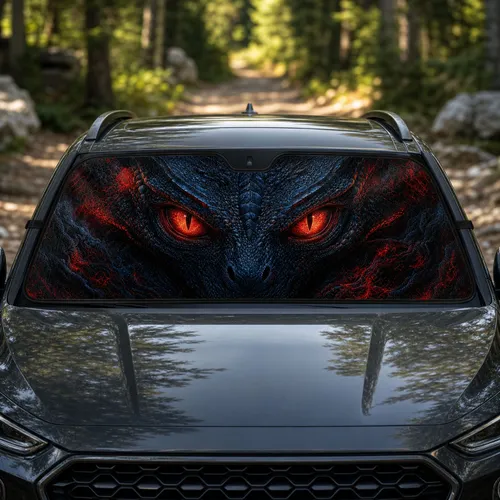 Red Eyed Alien Reptile Face Dark Sci Fi Horror Style For UFO Fans Gamers And Night Rides Car Sunshade