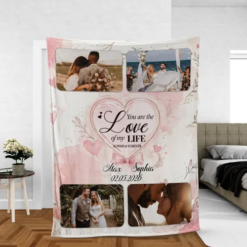 Custom Couple Photo Blanket, Personalized Anniversary Gift, Love of My Life Fleece Throw